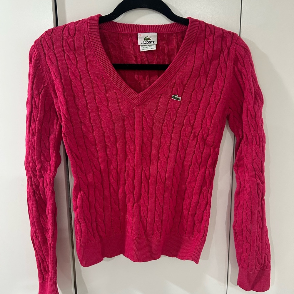 Lacoste Women's V-Neck Sweater in Vibrant Pink